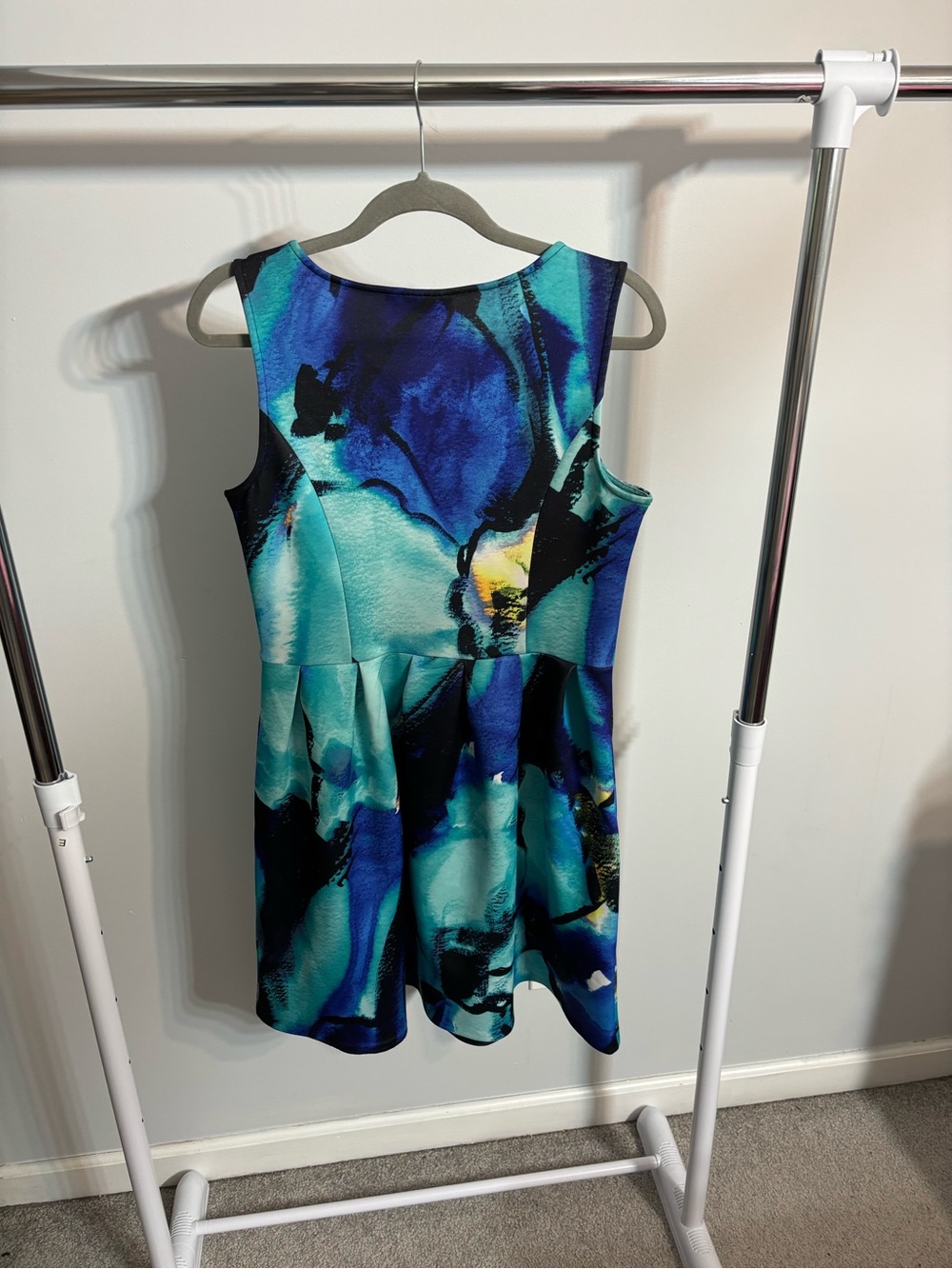 Apt. 9 Blue Watercolor Fit-and-Flare Scuba Knit Dress with Pockets - Picture 8 of 9
